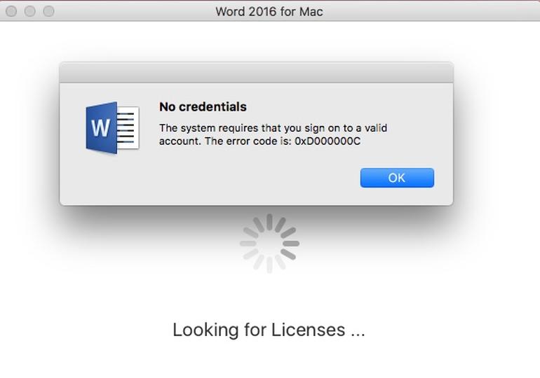 Mac microsoft word error when trying to sign in email